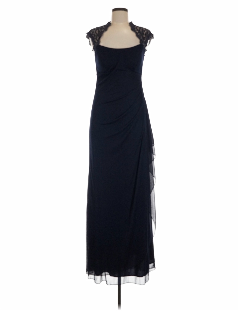 Xscape Black Lace Cap-Sleeve Maxi Dress Size 8